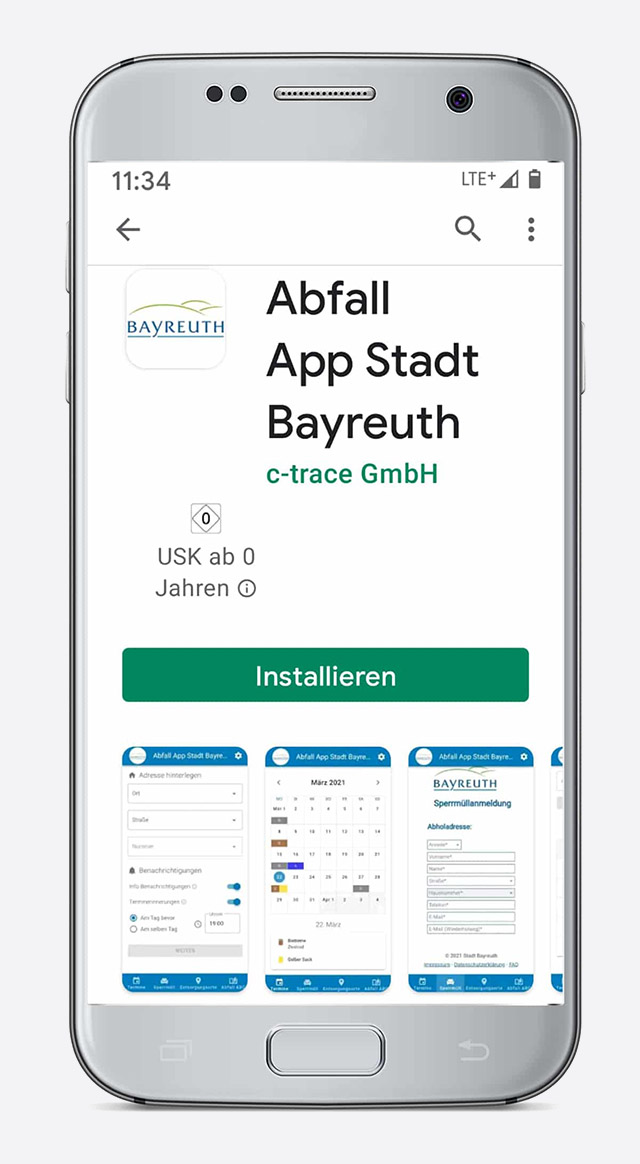 Smartphone mit der Abfall App der Stadt Bayreuth