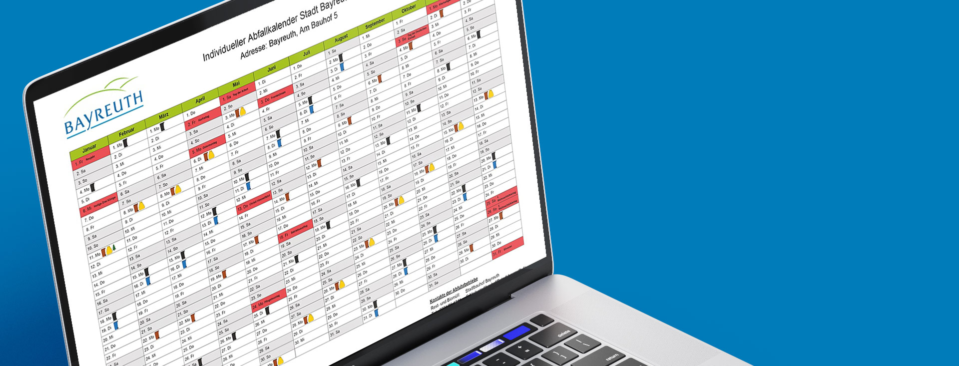 Kalenderansicht des Abfallkalenders auf einem Laptop