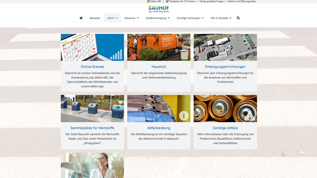 Screenshot der Homepage des Stadtbauhofs